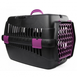 Переноска для животных черная пластик фиолетовые двери - Переноски для собак
