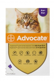 Advocate (Адвокат) Капли для кошек весом 4-8 кг - Средства и таблетки от глистов для котов