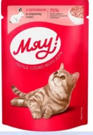 Корм вологий Мяу! для дорослих котів З кроликом у ніжному соусі 85 гр.