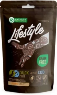 Лакомство Nature's Protection Lifestyle snacks for dogs, duck and cod rolls для собак, рулеты из утки и трески, 75 гр. 