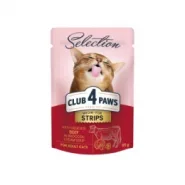 Акция Влажный корм Club 4 paws 85г Полоски для кошек с говядиной в супе с брокколи 12шт + 12шт в подарок