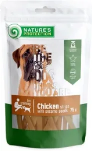 Лакомство Nature's Protection snack for dogs chicken strips with sesame для собак, полоски из курицы с кунжутом, 75 гр.