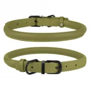 Ошейник Круглый Кожаный BronzeDog Premium с Металлической Фурнитурой Оливковый Т 00315