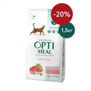 Акція! OptiMeal Sterilized Cat Beef&Sorghum Сухий корм для стерилізованих котів з яловичиною та сорго, 1,5 кг