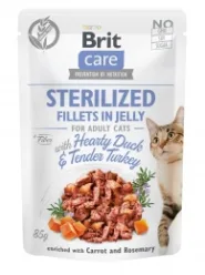 Brit Care Adult Sterilised качка та індичка у желе вологий корм для кастрованих котів 85 г