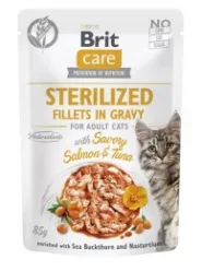 Влажный корм Brit Care Cat Sterilized для стерилизованных котов тунец и лосось 85 гр.