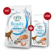Акция! OptiMeal Beauty Podium Adult Cat Сухой корм для поддержания здоровья кожи и ухода за зубами котов с морепродуктами, 4 кг + 1,5 кг