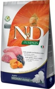 Farmina N&D Pumpkin GF Lamb&Blueberry Puppy Medium&Maxi Беззерновой корм для щенков средних и крупных пород с ягненком, тыквой и черникой, 2,5 кг