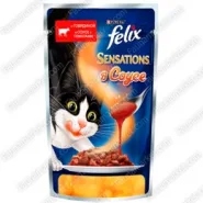 Felix Sensations вологий корм для котів з яловичиною і томатами в соусі
