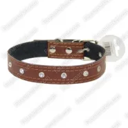 Ошейник для собак кожаный с алмазами, коричневые