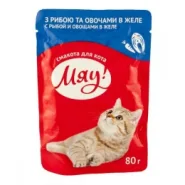 Мяу Консерви для котів Риба з овочами в желе 80г