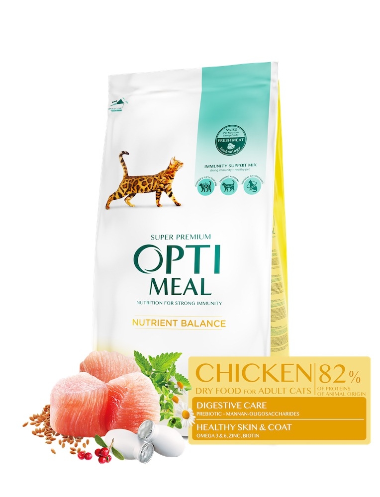 АКЦІЯ Optimeal Adult Cat Chicken з куркою сухий корм для дорослих кішок 1,5 кг  -  Сухий корм Оптиміл для котів 