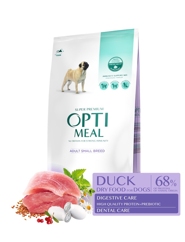 АКЦИЯ -18% Optimeal Adult Dogs Small Duck с уткой сухой корм для собак малых пород 1,5 кг  -  Сухой корм для собак -   Ингредиент: Утка  