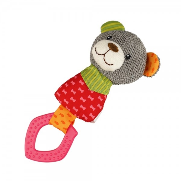 Игрушка мишка с пищалкой и резиновым кольцом 18 см С87123С3  -  Резиновые игрушки для собак - BronzeDog     