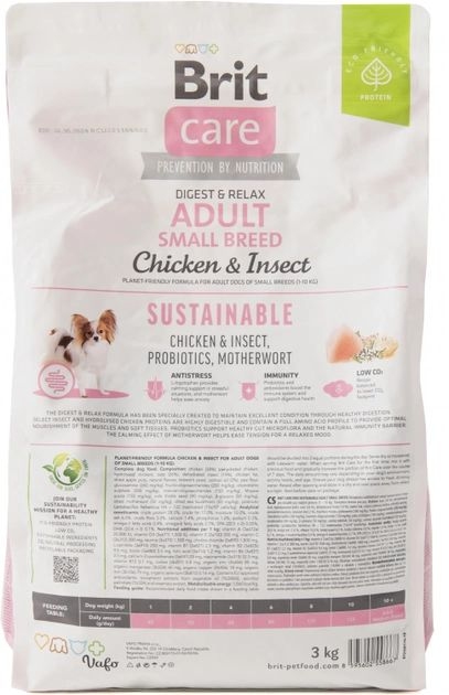 Brit Care Dog Sustainable Adult Small Breed Корм для собак малых пород с курицей и насекомыми  -  Сухой корм для собак -   Вес упаковки: 5,01 - 9,99 кг  