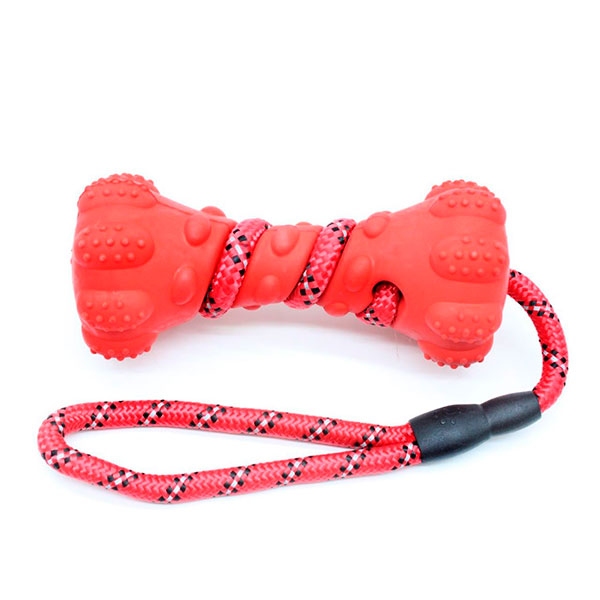 Іграшка Кістка з канатом червона, 16 см  - Іграшки для чищення зубів собак