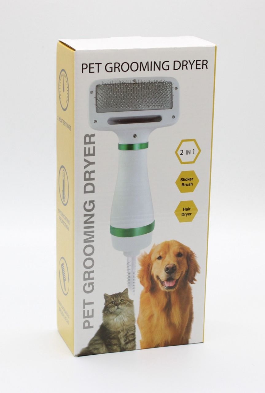 Pet Grooming Dryer WN 10 Фен расческа для шерсти 2в1 белый с зелеными вставками  - Инструменты для груминга собак