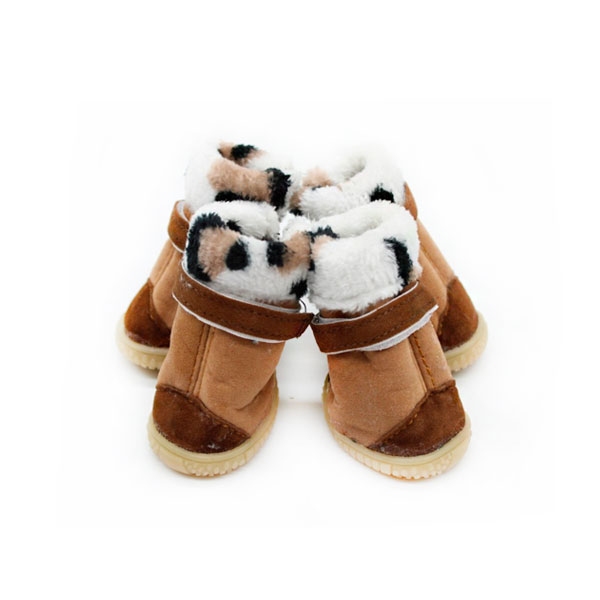 Обувь коричневая замш с мехом №2 (5х3,8 см)  -  Зимняя одежда для собак 