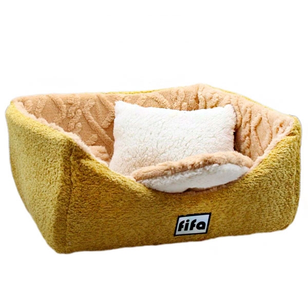 Лежак Бостон мебельная ткань велсофт желтый, 52х44х25 см  - Домики и лежаки для собак
