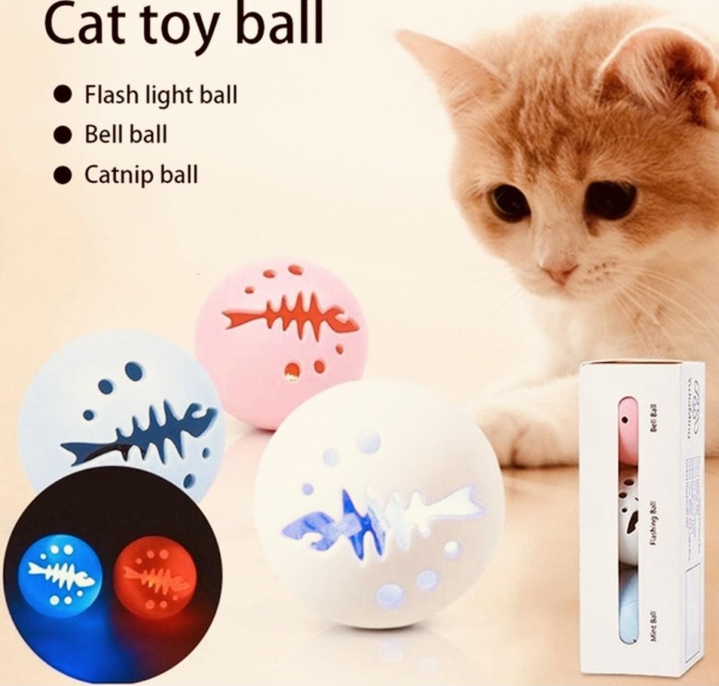 М'яч з м'ятою набір іграшок для кішок 3 шт 6 см  -  Іграшки для кішок -   Матеріал Який світиться  