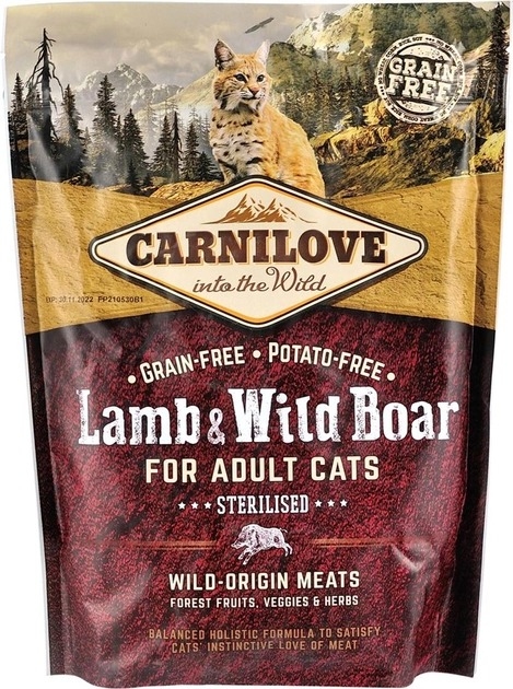 Carnilove Cat Lamb Wild Boar Sterilised Сухий корм для стерилізованих кішок з ягнятком та кабаном, 400 г  -  Сухий корм для кішок -   Інгредієнт Кабан  