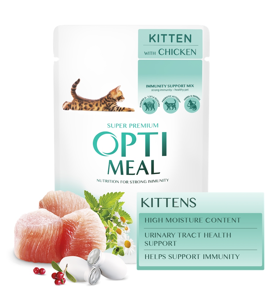 АКЦИЯ-22% Optimeal Kitten Chicken влажный корм для котят с курицей  85 г  -  Влажный корм для котов -   Потребность: Живущие в помещении  