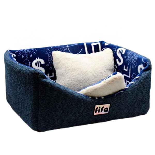 Лежак Бостон мебельная ткань велсофт синий, 52х44х25 см  - Домики и лежаки для собак