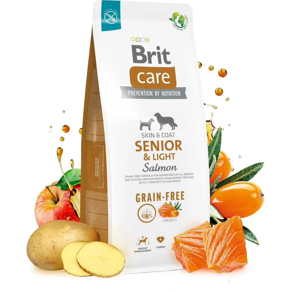 Brit Care Dog Grain-free Senior & Light - Сухой беззерновой корм с лососем для пожилых собак всех пород  -  Сухой корм для собак -   Ингредиент: Лосось  