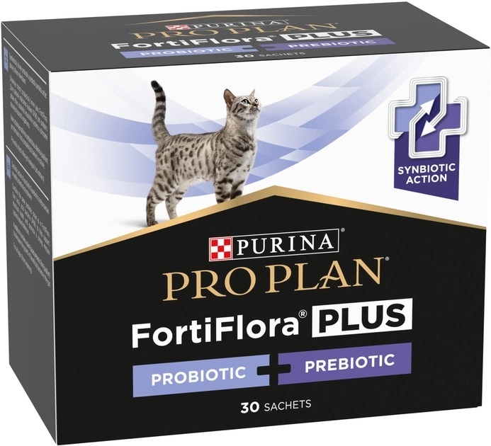 Purina Pro Plan FortiFlora Plus Пробиотик с пребиотиком для взрослых кошек и котят для поддержания нормальной миклофлоры кишечника 30 x 1.5 г  -  Ветпрепараты для кошек -   Категория: Пробиотики  
