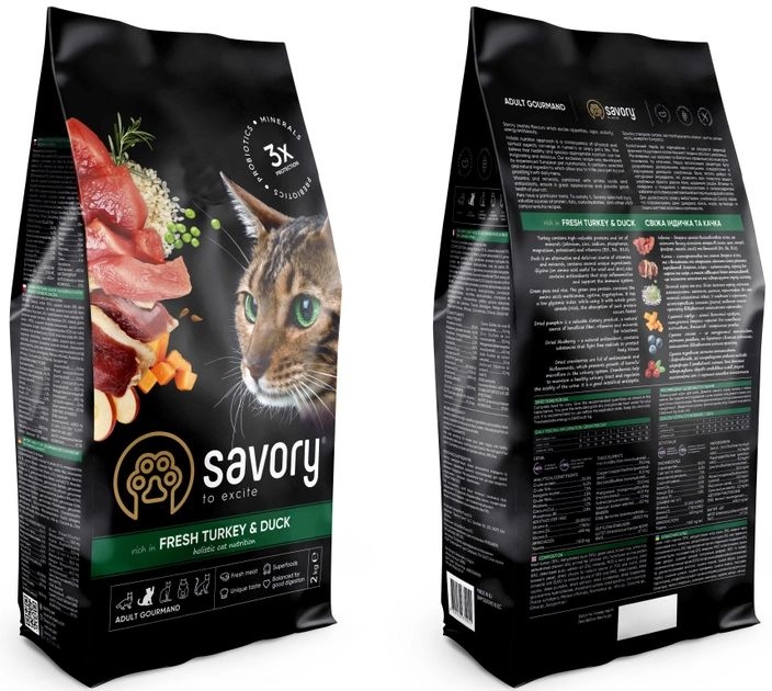 Savory Сухой корм для кошек со свежим мясом индейки и уткой  -  Сухой корм для кошек -   Ингредиент: Утка  