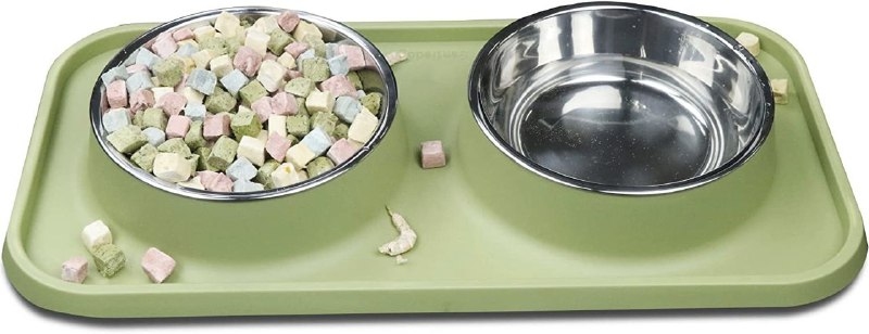 Бар пластиковый изогнутый с 2 металлическими мисками для собак 200мл 39х20х4 см  -  Миски для кошек -   Материал: Металл  