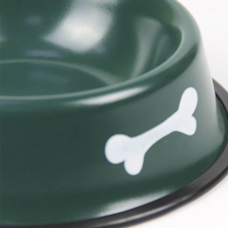 Миска для собак металлическая с резиной зеленая с костью d 18см 300 мл  -  Миски и стойки для собак -   Материал: Металл  
