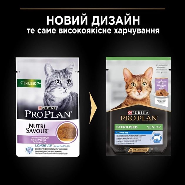 Purina Pro Plan Sterilised Senior Влажный корм для стерилизованных котов старше 7 лет с индейкой 85 гр  -  Влажный корм для котов -  Ингредиент: Индейка 