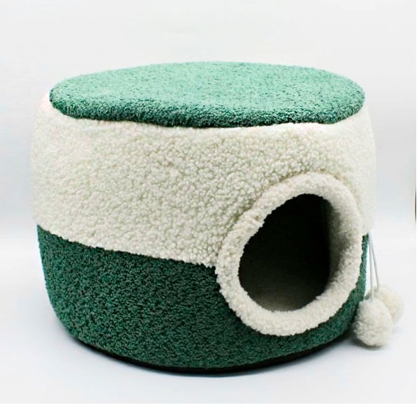 Будиночок Мангуст меблева тканина та овчина зелений, 43х32х43 см  - Лежанки та будиночки для котів та кішок