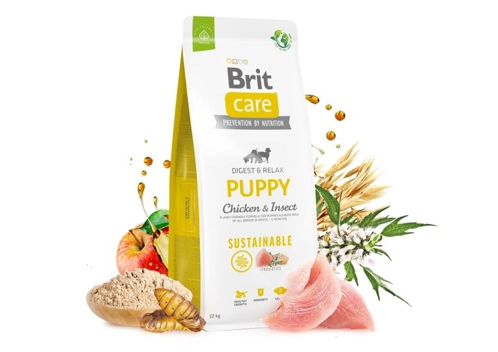 Brit Care Dog Sustainable Puppy Сухой корм для щенков с курицей и насекомыми  -  Корм Brit Care для собак 