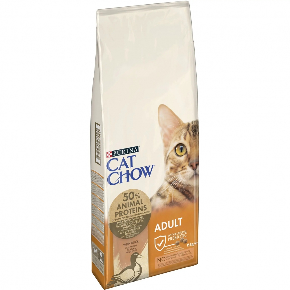 АКЦИЯ Cat Chow Adult сухой корм с уткой для кошек 15 кг  -  Корм для кошек Cat Chow  