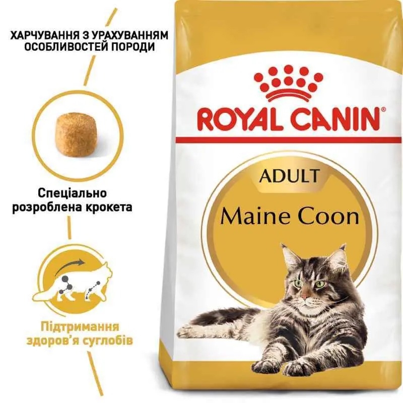АКЦІЯ Royal Canin Maine Coon Adult корм для дорослих кішок мейн-кун 2 кг + 4 паучі  -  Сухий корм для кішок -   Для порід Мейн-кун  