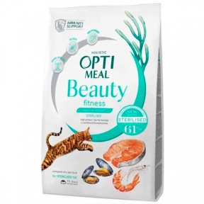 Акція 1+1! OptiMeal Beauty Fitness Sterilised Healthy Weight Cat Сухий корм для стерилізованих котів з морепродуктами, 400 г