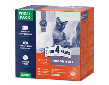 Club 4 paws (Клуб 4 лапы) FreshPack INDOOR 4 IN 1 месячный запас сухого корма для котов и кошек 2.4кг