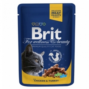 Brit Premium Cat pouch влажный корм для котов с курицей и индейкой 100г