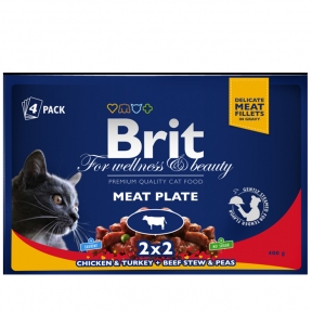Brit Premium Cat pouch влажный корм для котов с тушеной говядиной и горохом