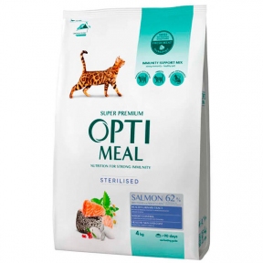 Акція! OptiMeal Complete Dry Pet Food Salmon Сухий корм для стерилізованих котів з лососем, 1,5 кг