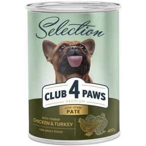 Club 4 Paws Premium Selection Влажный корм для взрослых собак, паштет с курицей и индейкой 400 г