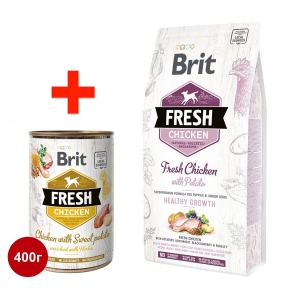 Brit Fresh Chiken, Potato puppy корм для собак 2.5кг и Консерва Brit Fresh Dog 400гр