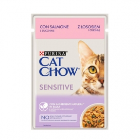 Cat Chow Sensetive консерва для кошек с чувствительной пищеварительной системой с лососем и цуккини, 85 г