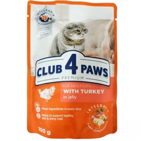 Club 4 paws (Клуб 4 лапы) консервы для котов Премиум индейка в Желе 100г