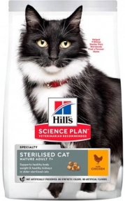 Hills SP Feline Mature Adult 7 + Sterilised Cat 1,5 кг сухий корм для стерилізованих кішок і котів старше 7 років з куркою