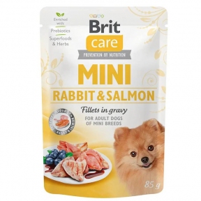 Brit Care Mini pouch влажный корм для собак, филе в соусе кролик и лосось 85 г