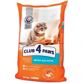 Акция! Club 4 Paws (Клуб 4 лапы) Premium Adult Cat Salmon Сухой корм для котов с лососем, 14 кг