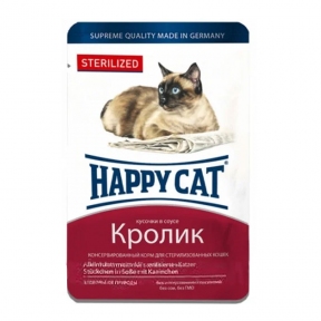 Happy Cat Sterilized влажный корм для взрослых кастрированных котов и стерилизованных кошек с кроликом в соусе 100г
